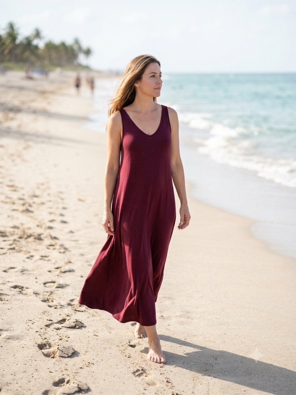 Daily Ritual Midi Dress Maroon Jersey Knit Sleeveless Tank Top V-Neck Large